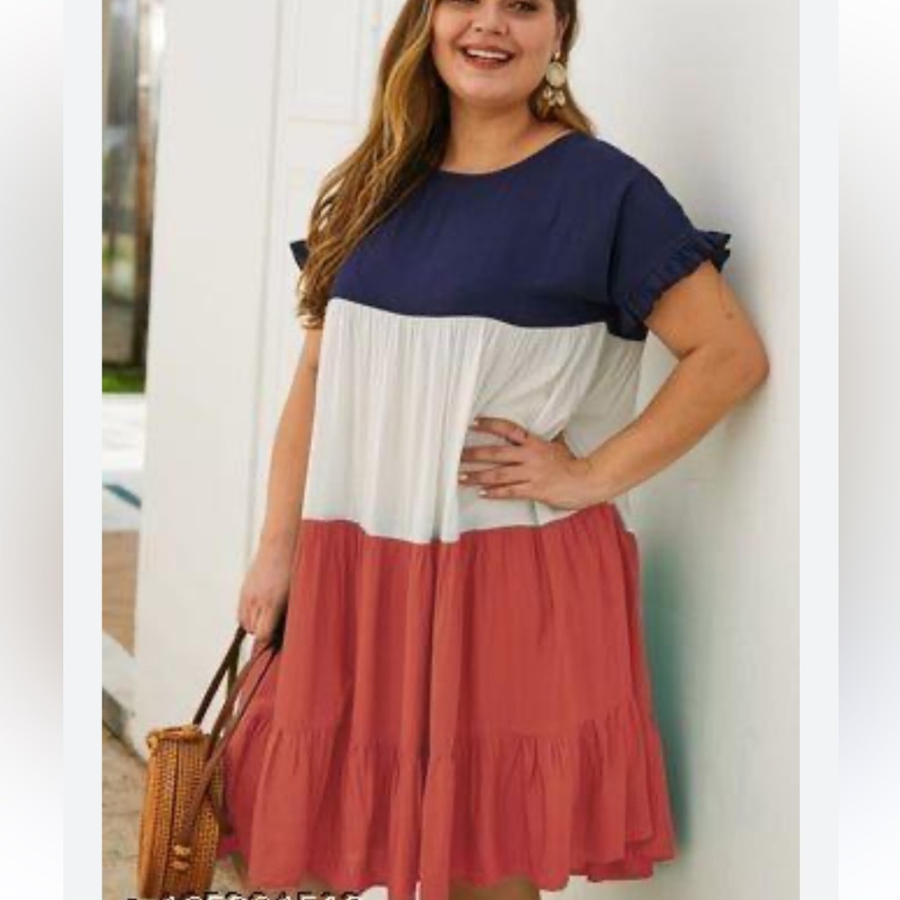 P.S.Kate color block ruffled hem dress pink white navy women’s 3X (bin EE) - Picture 3 of 9